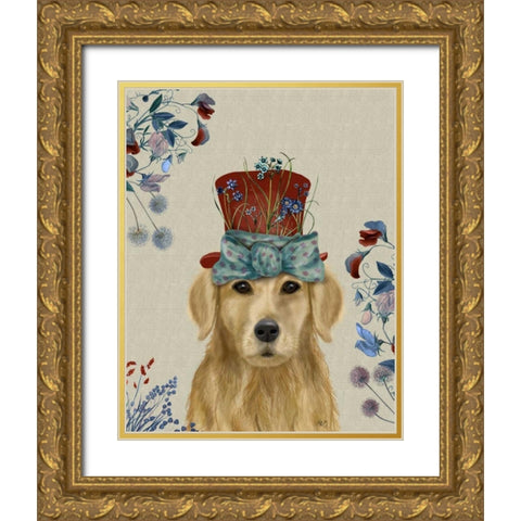 Golden Retriever Milliners Dog Gold Ornate Wood Framed Art Print with Double Matting by Fab Funky