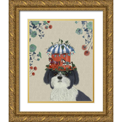 Shih Tzu Milliners Dog Gold Ornate Wood Framed Art Print with Double Matting by Fab Funky
