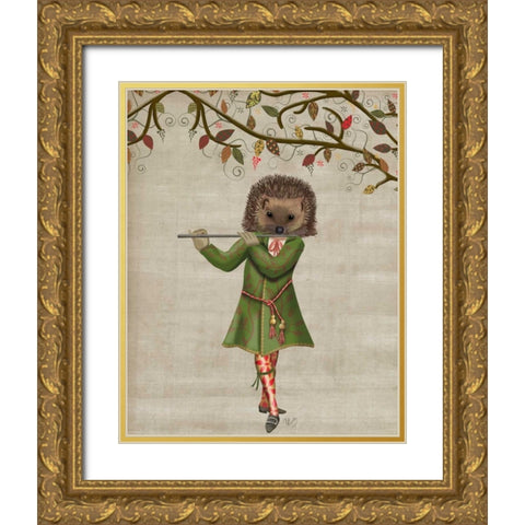 Hedgehog Minstrel Gold Ornate Wood Framed Art Print with Double Matting by Fab Funky