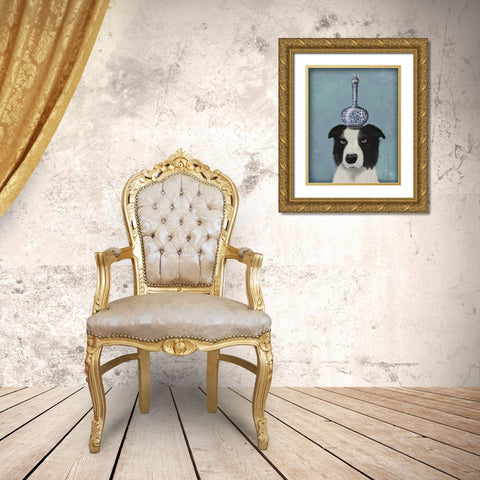 Border Collie with Blue Vase Gold Ornate Wood Framed Art Print with Double Matting by Fab Funky