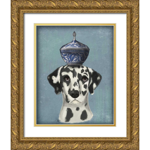 Dalmatian with Blue Vase Gold Ornate Wood Framed Art Print with Double Matting by Fab Funky