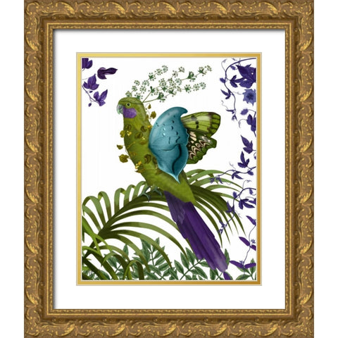 Fantasy Parrot 1 Gold Ornate Wood Framed Art Print with Double Matting by Fab Funky