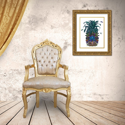 Pineapple, Tropical Flowers 1 Gold Ornate Wood Framed Art Print with Double Matting by Fab Funky