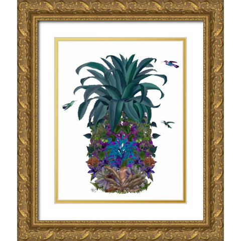Pineapple, Tropical Flowers 1 Gold Ornate Wood Framed Art Print with Double Matting by Fab Funky