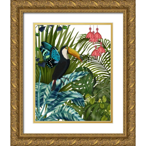 Toucan in Tropical Forest Gold Ornate Wood Framed Art Print with Double Matting by Fab Funky