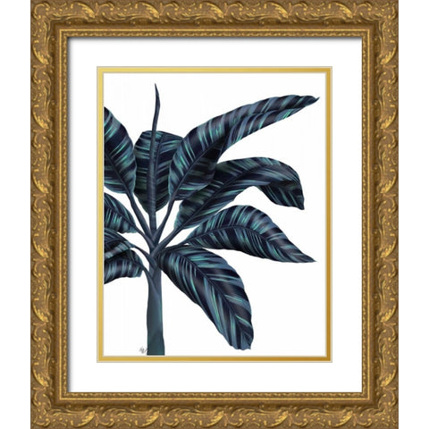 Banana Tree 3, Blue Gold Ornate Wood Framed Art Print with Double Matting by Fab Funky
