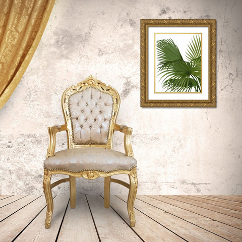 Fan Palm 2, Green on White Gold Ornate Wood Framed Art Print with Double Matting by Fab Funky