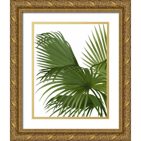 Fan Palm 2, Green on White Gold Ornate Wood Framed Art Print with Double Matting by Fab Funky