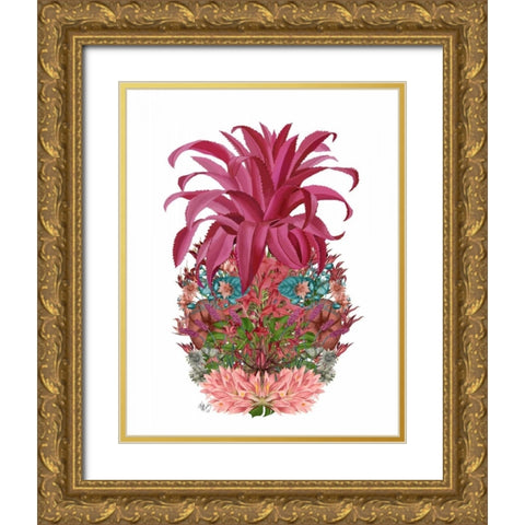 Pineapple, Tropical Flowers 2 Gold Ornate Wood Framed Art Print with Double Matting by Fab Funky