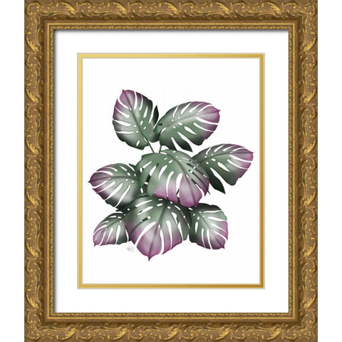 Monstera Plant, Pink and Green Gold Ornate Wood Framed Art Print with Double Matting by Fab Funky