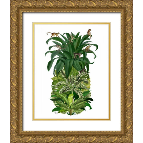 Pineapple, Monkeys Gold Ornate Wood Framed Art Print with Double Matting by Fab Funky