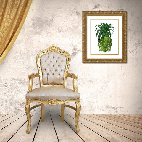 Pineapple, Monstera Leaf Gold Ornate Wood Framed Art Print with Double Matting by Fab Funky