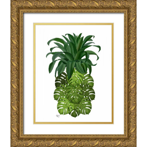 Pineapple, Monstera Leaf Gold Ornate Wood Framed Art Print with Double Matting by Fab Funky