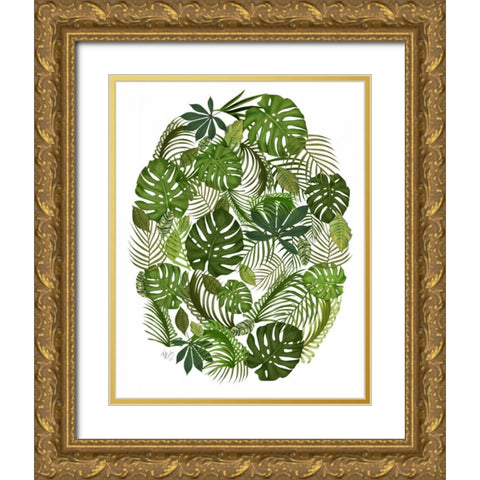 Tropical Oval, Green Gold Ornate Wood Framed Art Print with Double Matting by Fab Funky