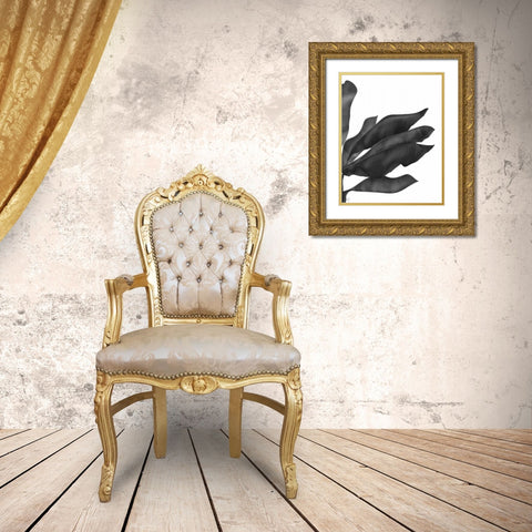 Banana Leaves 1, Black on White Gold Ornate Wood Framed Art Print with Double Matting by Fab Funky