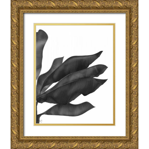 Banana Leaves 1, Black on White Gold Ornate Wood Framed Art Print with Double Matting by Fab Funky