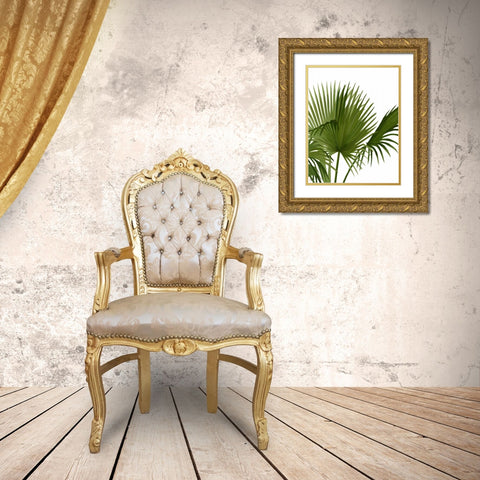 Fan Palm 1, Green on White Gold Ornate Wood Framed Art Print with Double Matting by Fab Funky
