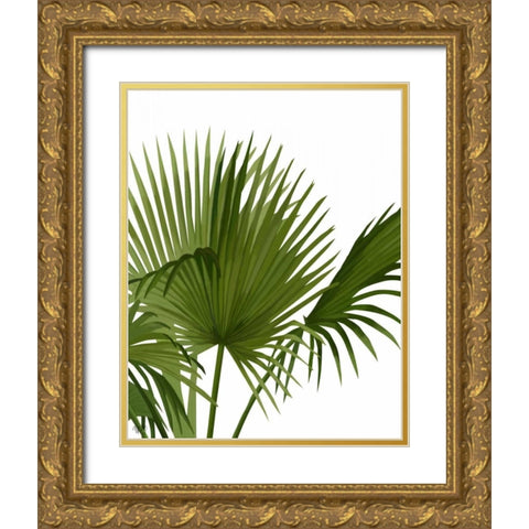 Fan Palm 1, Green on White Gold Ornate Wood Framed Art Print with Double Matting by Fab Funky