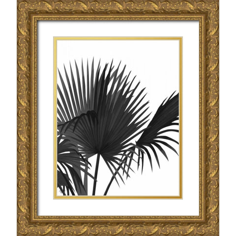 Fan Palm 1, Black On White Gold Ornate Wood Framed Art Print with Double Matting by Fab Funky
