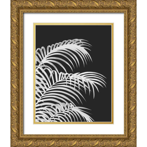 Palm Leaf 1, White On Black Gold Ornate Wood Framed Art Print with Double Matting by Fab Funky