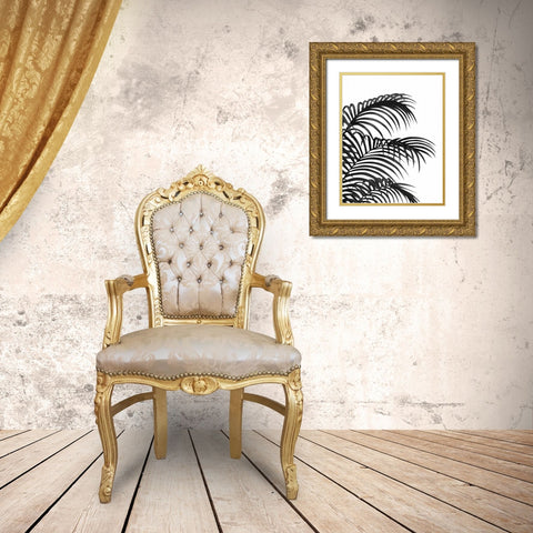 Palm Leaf 1, Black On White Gold Ornate Wood Framed Art Print with Double Matting by Fab Funky