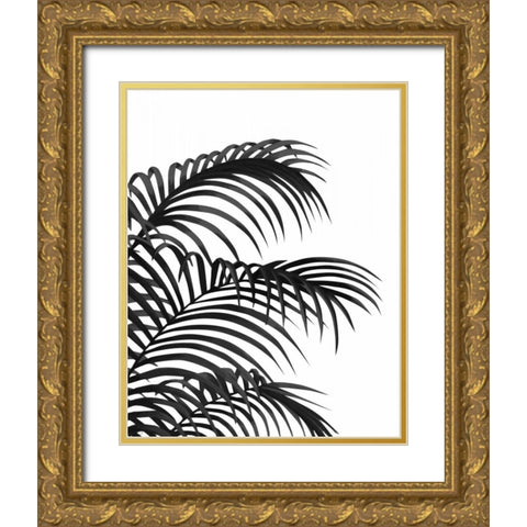 Palm Leaf 1, Black On White Gold Ornate Wood Framed Art Print with Double Matting by Fab Funky