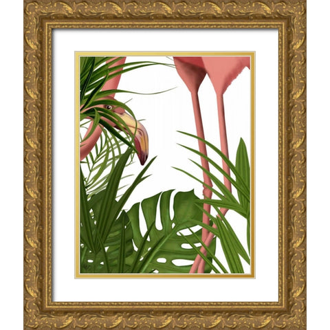 Flamingo Peering Gold Ornate Wood Framed Art Print with Double Matting by Fab Funky