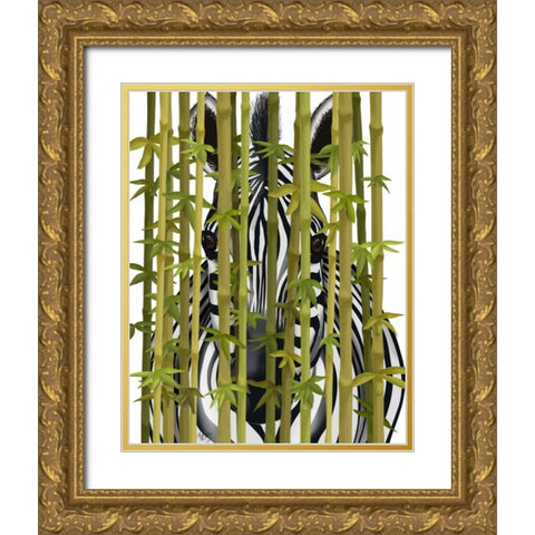 Bamboo Zebra Gold Ornate Wood Framed Art Print with Double Matting by Fab Funky