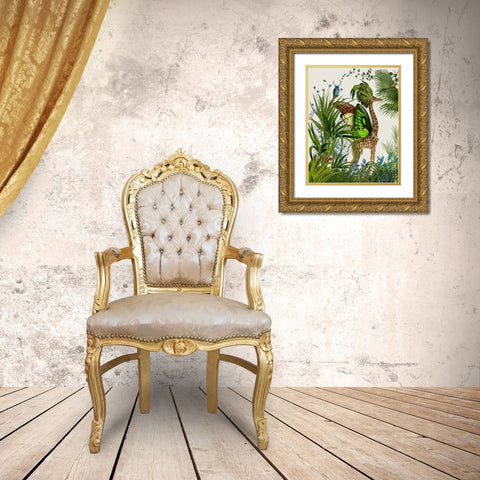 Tropical Giraffe 1 Gold Ornate Wood Framed Art Print with Double Matting by Fab Funky