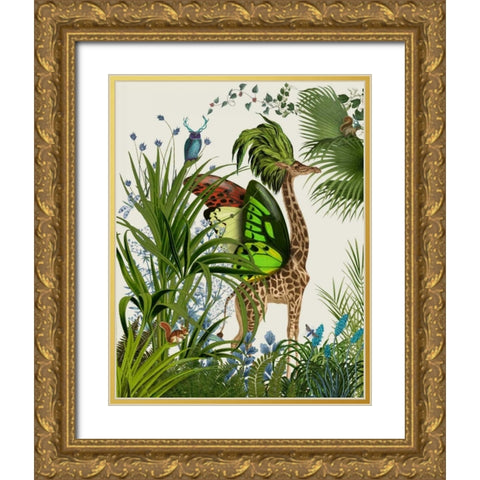 Tropical Giraffe 1 Gold Ornate Wood Framed Art Print with Double Matting by Fab Funky