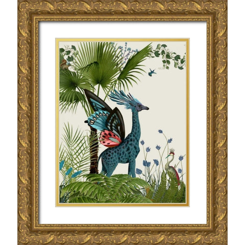 Tropical Giraffe 2 Gold Ornate Wood Framed Art Print with Double Matting by Fab Funky
