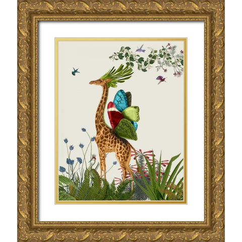 Tropical Giraffe 3 Gold Ornate Wood Framed Art Print with Double Matting by Fab Funky