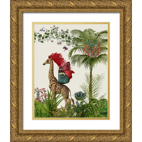 Tropical Giraffe 4 Gold Ornate Wood Framed Art Print with Double Matting by Fab Funky