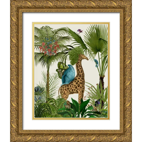 Tropical Giraffe 5 Gold Ornate Wood Framed Art Print with Double Matting by Fab Funky