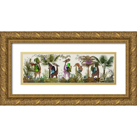 Tropical Giraffes, Moss Gold Ornate Wood Framed Art Print with Double Matting by Fab Funky
