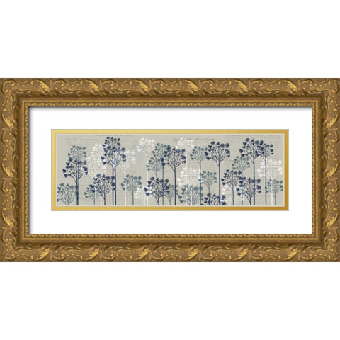 Floral Trees, Midnight Gold Ornate Wood Framed Art Print with Double Matting by Fab Funky