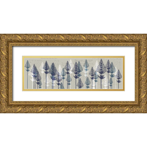 Leafy Pines, Midnight Gold Ornate Wood Framed Art Print with Double Matting by Fab Funky