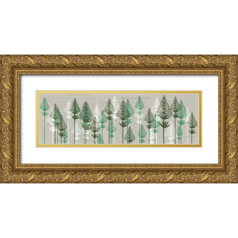 Leafy Pines, Juniper Gold Ornate Wood Framed Art Print with Double Matting by Fab Funky