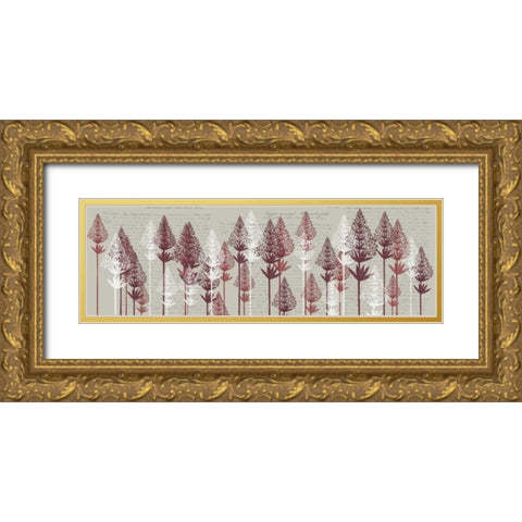Leafy Pines, Wine Gold Ornate Wood Framed Art Print with Double Matting by Fab Funky