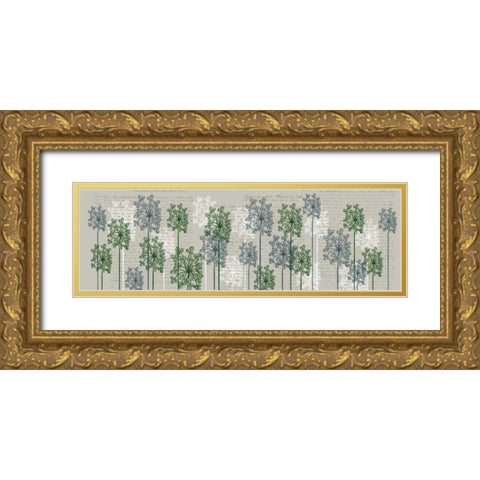 Bubble Trees, French Blue and Moss Gold Ornate Wood Framed Art Print with Double Matting by Fab Funky