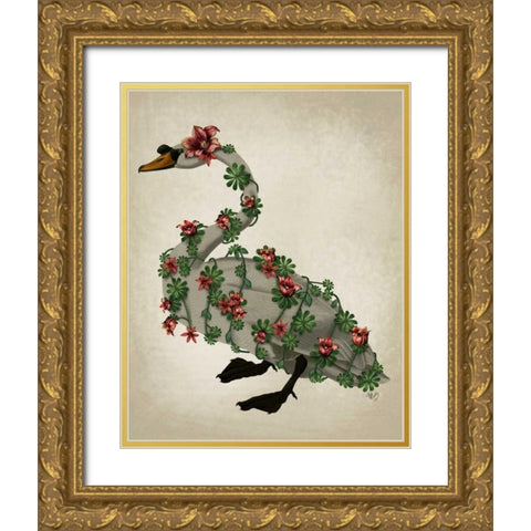 Bound Swan on cream Gold Ornate Wood Framed Art Print with Double Matting by Fab Funky