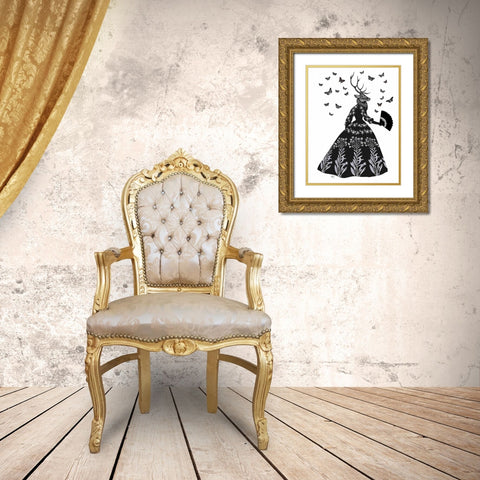 Black Deer Gold Ornate Wood Framed Art Print with Double Matting by Fab Funky