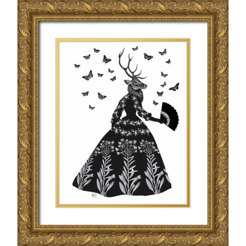 Black Deer Gold Ornate Wood Framed Art Print with Double Matting by Fab Funky