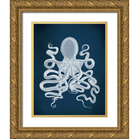 Octopus 9, White Gold Ornate Wood Framed Art Print with Double Matting by Fab Funky