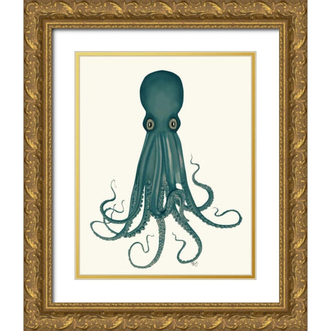 Octopus 8, Green Gold Ornate Wood Framed Art Print with Double Matting by Fab Funky