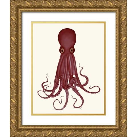 Octopus 8, Red Gold Ornate Wood Framed Art Print with Double Matting by Fab Funky