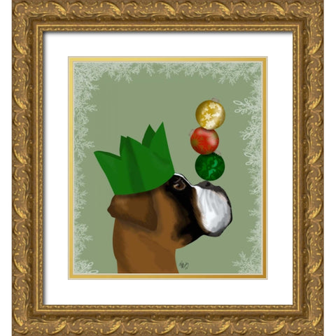 Boxer, Party Trick Baubles Gold Ornate Wood Framed Art Print with Double Matting by Fab Funky