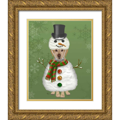 Yellow Labrador, Snowman Costume Gold Ornate Wood Framed Art Print with Double Matting by Fab Funky