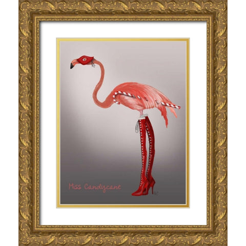 Miss Candycane Gold Ornate Wood Framed Art Print with Double Matting by Fab Funky