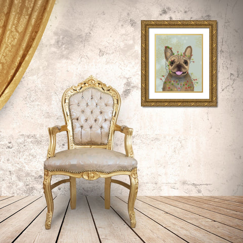 French Bulldog, Christmas Lights 1 Gold Ornate Wood Framed Art Print with Double Matting by Fab Funky